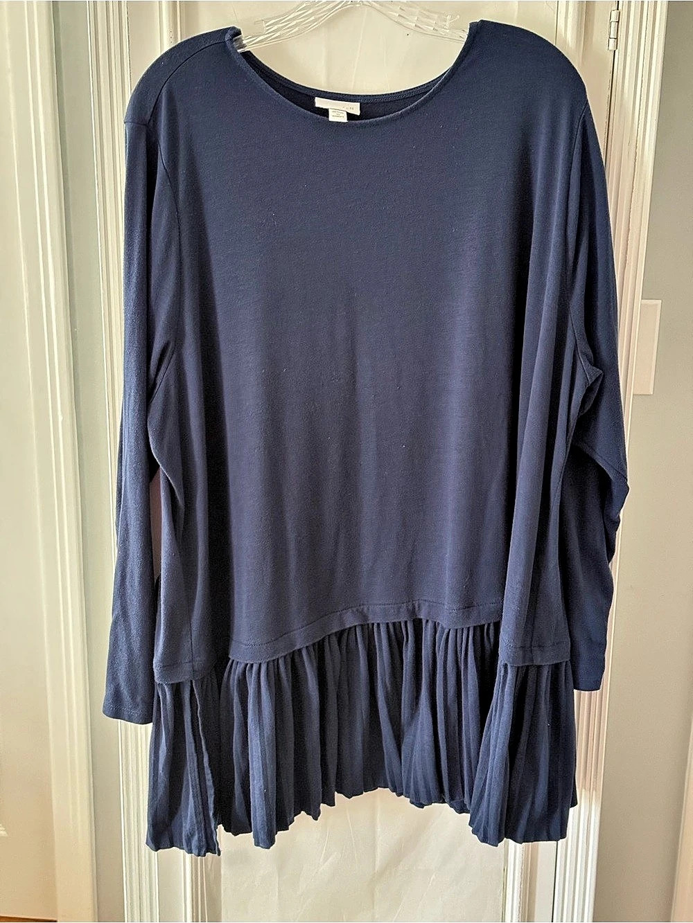 J. Jill Long-Sleeve Knit Flowy Pleated Peplum Hem Tunic Blue Size 3X